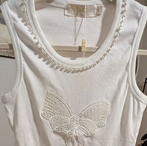 L/C Lizette Collection Faux Pearl / Crystal Embellished Ribbed Tank X Large